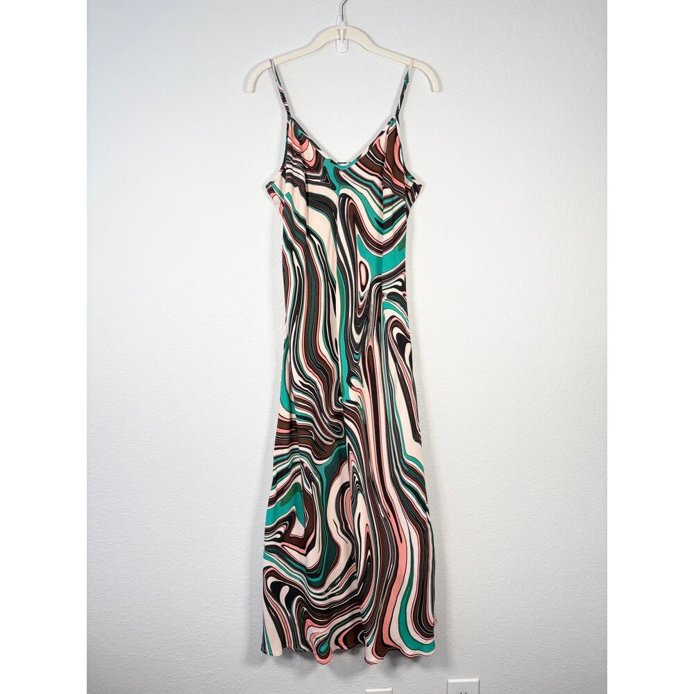 Corey Lynn Calter Crepe Abstract Swirl V Neck Sleeveless Midi Ana Slip Dress